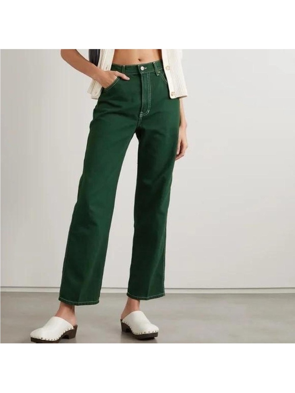 Reformation Cowboy High Rise Straight Jeans in Forest Green size 26